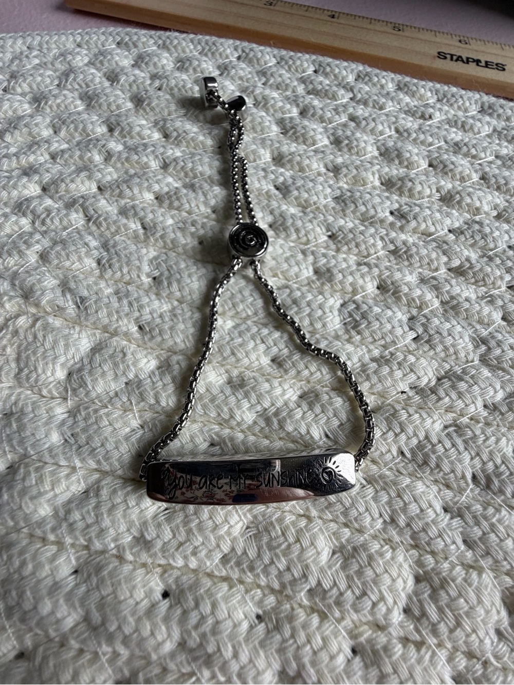 Silver Engraved Bar Adjustable Bracelet - You Are My Sunshine
